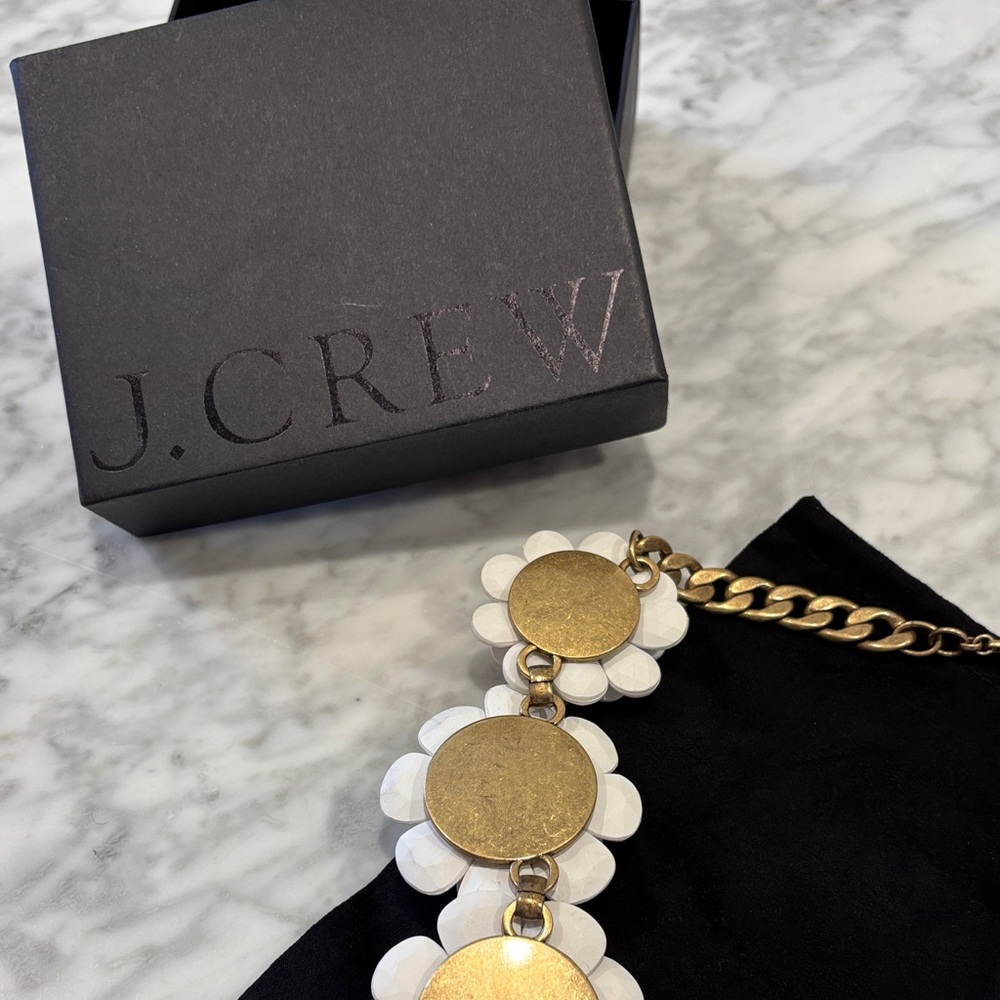 J. Crew White Floral Layered Statement Necklace with Gold Chain - Picture 10 of 13